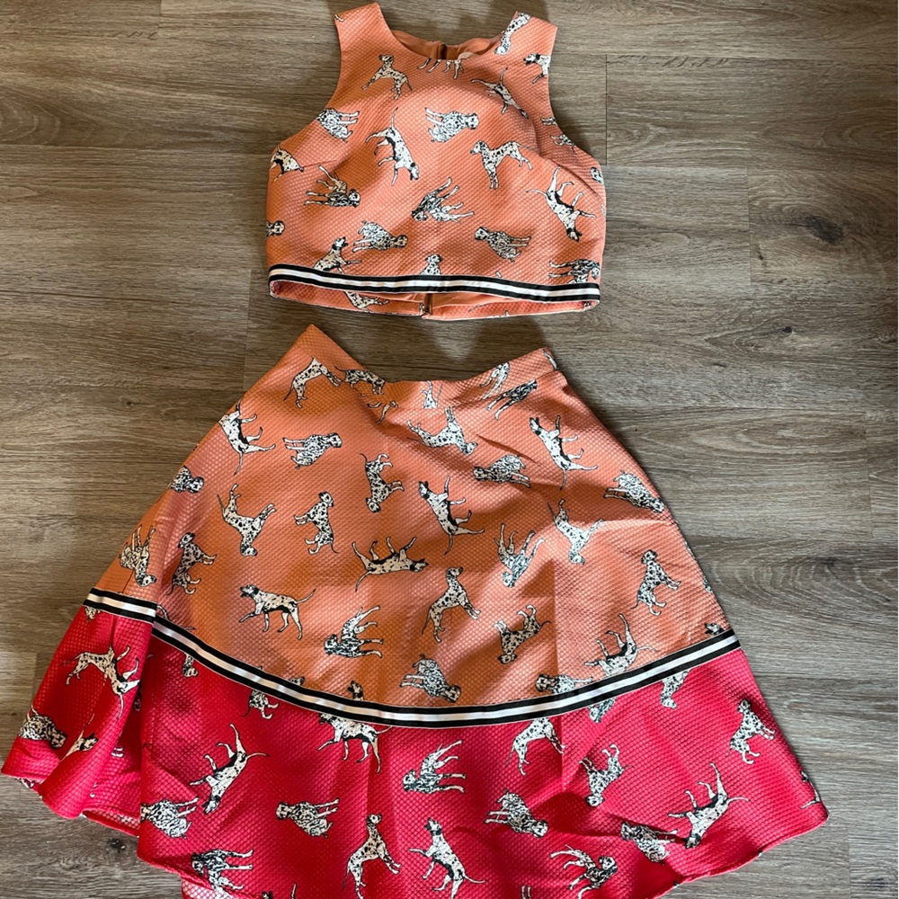 Anthropologie Hutch Dalmatian Dog Print Fit & Flair Skirt and crop top set